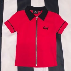 Lazy Oaf red zip up T-shirt